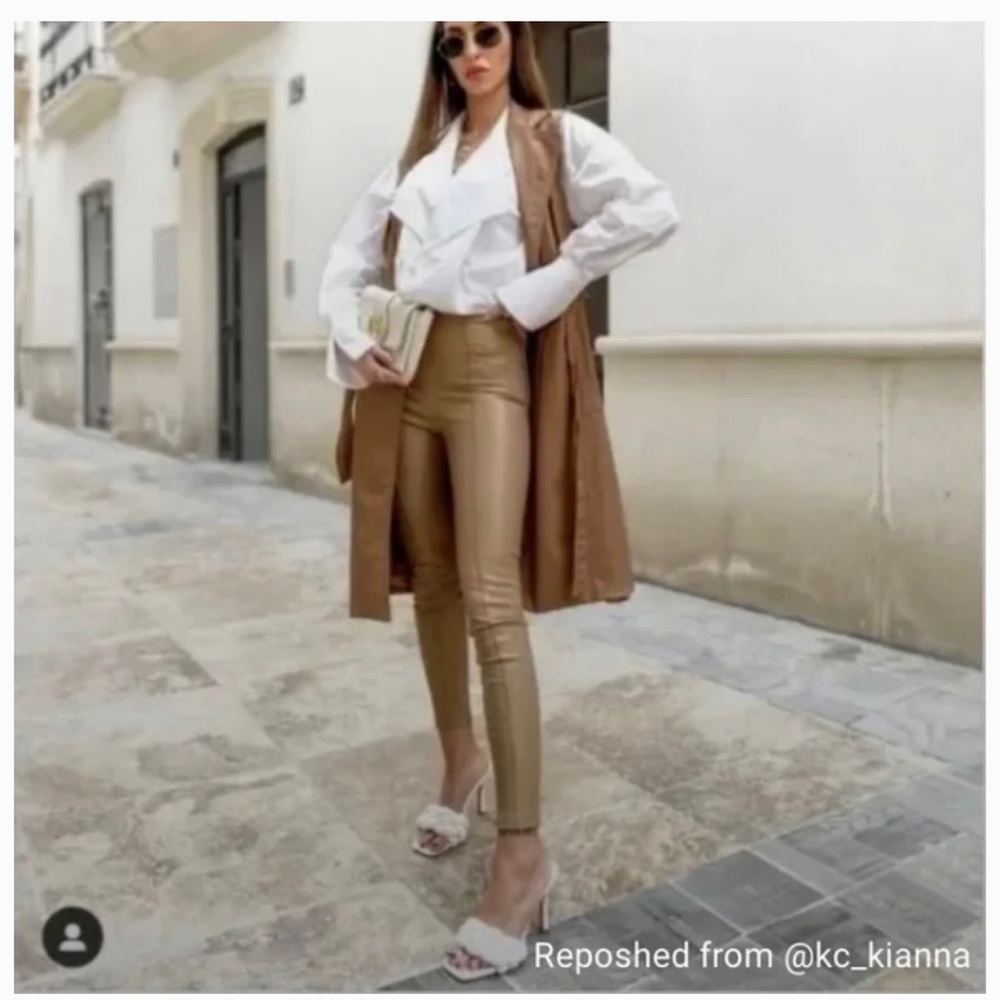 ZARA Faux Leather Ankle Zip High Rise Pants